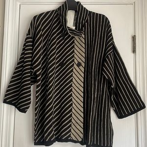 NWT Roni Bis Black & Tan Stripe Knit Sweater Jacket S-M